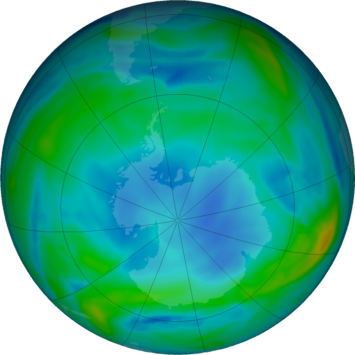 Antarctic ozone map for 27 June 2022